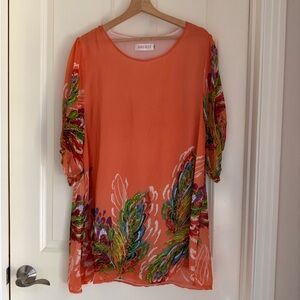 Sakkas Orange Floral Women's Tunic Top. Size xxl